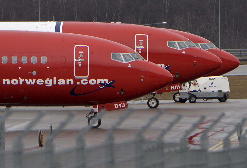 Parked Boeing 737-800 aircrafts belonging to budget carrier Norwegian Air are pictured at Stockholm Arlanda Airport, Sweden, in this March 6, 2015 file photo. REUTERS/Johan Nilsson/TT News Agency/File PhotoATTENTION EDITORS - SWEDEN OUT. THIS IMAGE HAS BEEN SUPPLIED BY A THIRD PARTY. EDITORIAL USE ONLY.