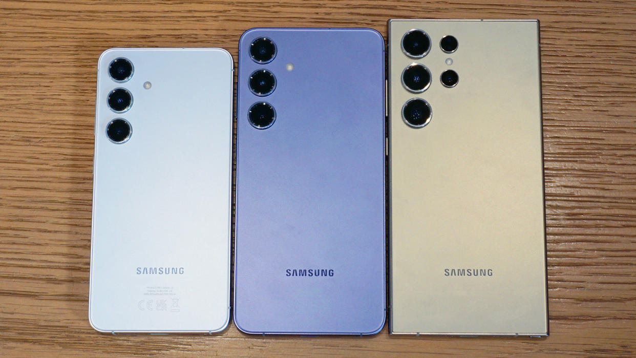  Samsung Galaxy S24 S24 Plus S24 Ultra hands on back straight. 