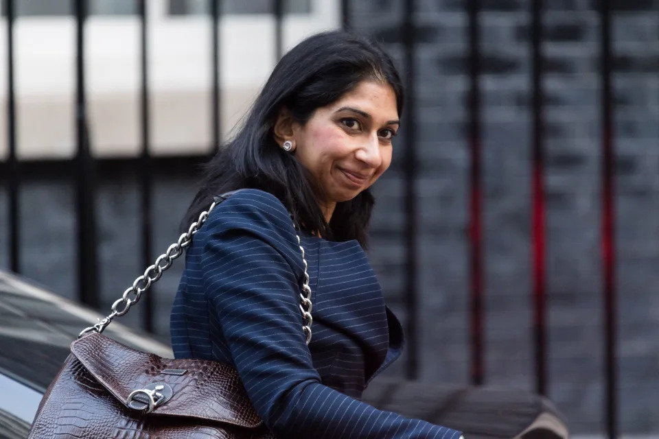 LONDON, UNITED KINGDOM - OCTOBER 11: Secretary of State for the Home Department Suella Braverman arrives in Downing Street to attend the weekly cabinet meeting chaired by Prime Minister Liz Truss in London, United Kingdom on October 11, 2022. (Photo by Wiktor Szymanowicz/Anadolu Agency via Getty Images)