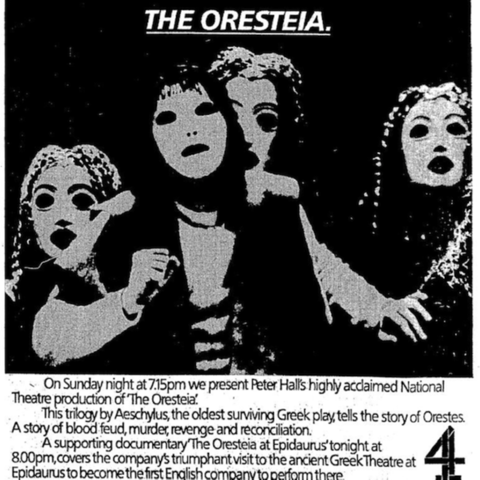 Original newspaper ad for a Channel 4 broadcast of Hall's The Oresteia