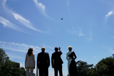 U.S. President Trump and Poland's President Duda watch F-35 flyover at the White House in Washington