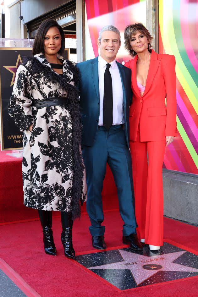 Garcelle Beauvais, Andy Cohen and Lisa Rinna at the Hollywood Walk of Fame star ceremony for Andy Cohen on Feb. 4. (Photo: Amy Sussman via Getty Images)