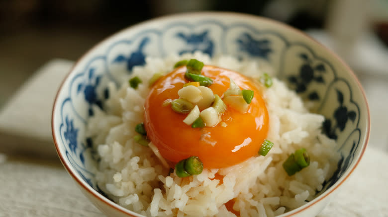 Cured egg yolk on rice