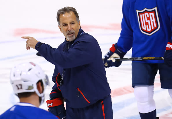 TORONTO, ON - SEPTEMBER 16: Head Coach of Team USA John Tortorella gives instructions at practice during the World Cup of Hockey 2016 at Air Canada Centre on September 16, 2016 in Toronto, Ontario, Canada. (Photo by Bruce Bennett/World Cup of Hockey via Getty Images)
