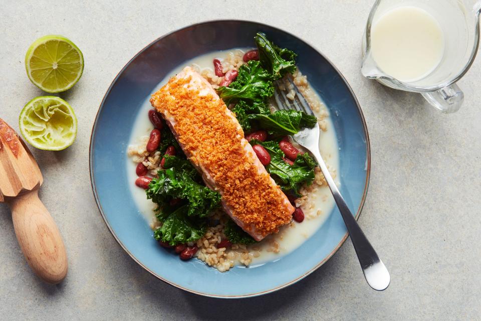 Panko-crusted salmon over coconut broth is just one of our favorite salmon recipes.