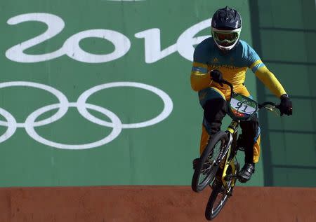 2016 Rio Olympics - Cycling BMX - Preliminary - Men's BMX Seeding Phase Runs - Olympic BMX Centre - Rio de Janeiro, Brazil - 17/08/2016. Sam Willoughby (AUS) of Australia competes. REUTERS/Paul Hanna