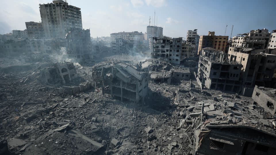 Al-Rimal neighborhood,  where the Arafat family lived, is seen on October 10, after a barrage of Israeli airstrikes turned it to rubble. - Loay Ayyoub/The Washington Post/Getty Images