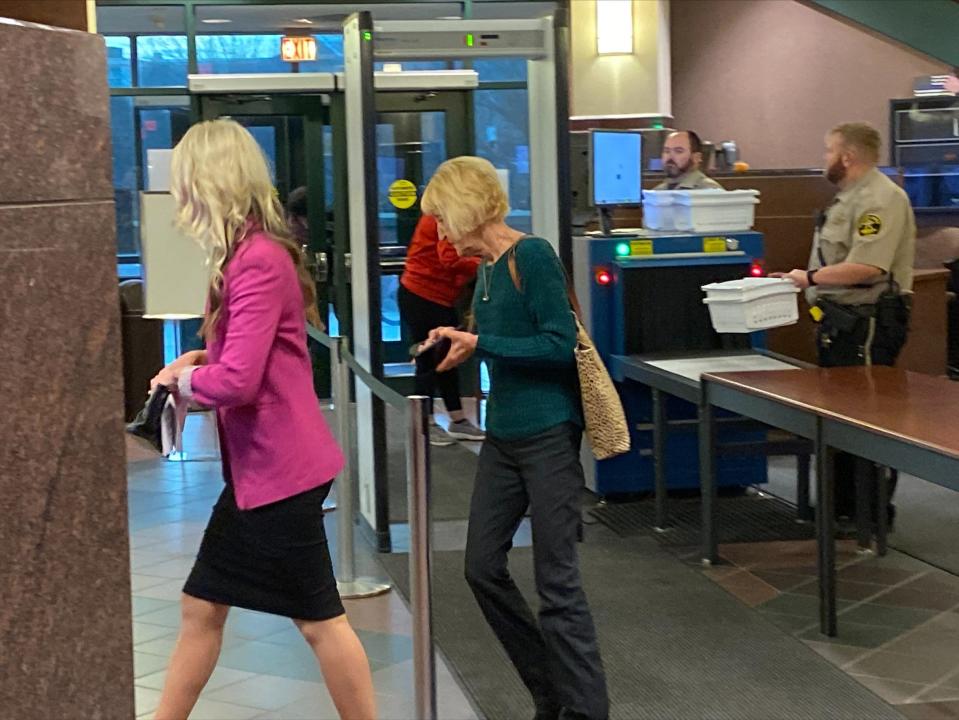 Theresa Bentaas arrives at the courthouse for her sentencing hearing on Thursday morning in Sioux Falls.