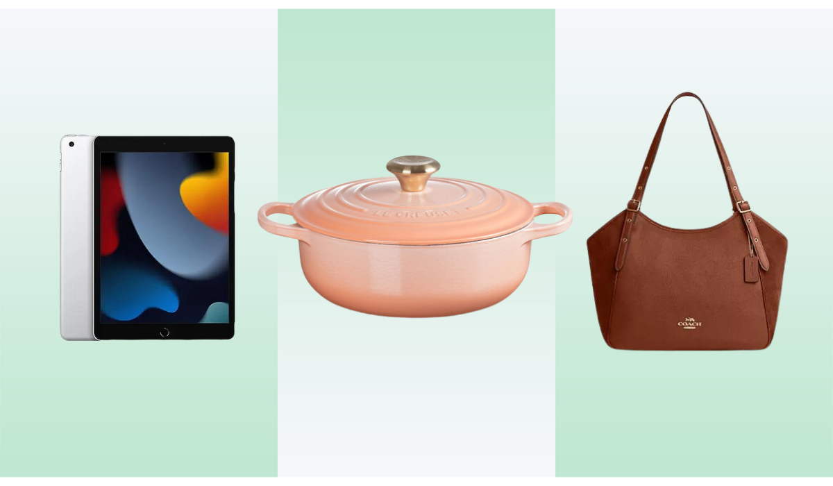 Apple iPad, Le Creuset, Coach Meadow bag