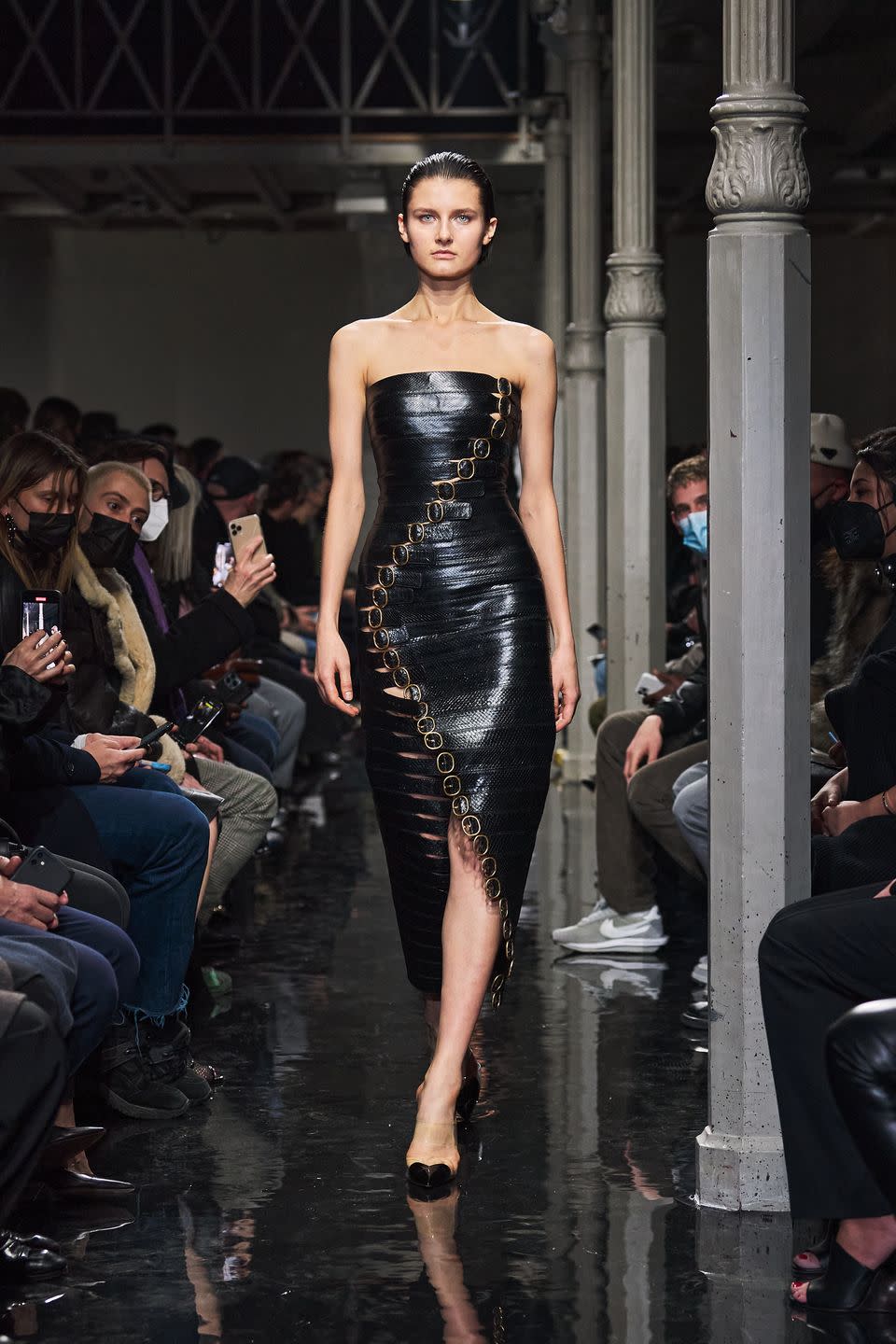 <p>Azzedine Alaïa was fashion’s consummate rule breaker, known for his gorgeous body sculpting pieces that defied the concept of seasons or trends. In his second collection for the French house, Pieter Mulier seems proud to carry that torch. While other ready to wear brands (<a href="https://www.harpersbazaar.com/fashion/fashion-week/g38867721/paris-fashion-week-fall-2022/" rel="nofollow noopener" target="_blank" data-ylk="slk:Paco Rabanne, Kenzo;elm:context_link;itc:0;sec:content-canvas" class="link ">Paco Rabanne, Kenzo</a>) haven taken to showing during Haute Couture Fashion Week, Mulier presents something more unusual: a mostly ready-to-wear collection with a handful of couture pieces sprinkled in like Easter eggs. Among the ready to wear looks, fanciful feathers (a hallmark of couture) covered the hems of a sheer lace gown and knitted turtleneck dress. Meanwhile, the simple black finale look turned out to be couture. The through-line was construction: lace and laces became a scrim through which the body is revealed. A voluminous gown with a keyhole plunging to the navel and a ball skirt with Swiss cheese holes at the hips offered fresh takes on body-con. <em>—Alison S. Cohn</em><br><br><br><br><br><br><br></p>