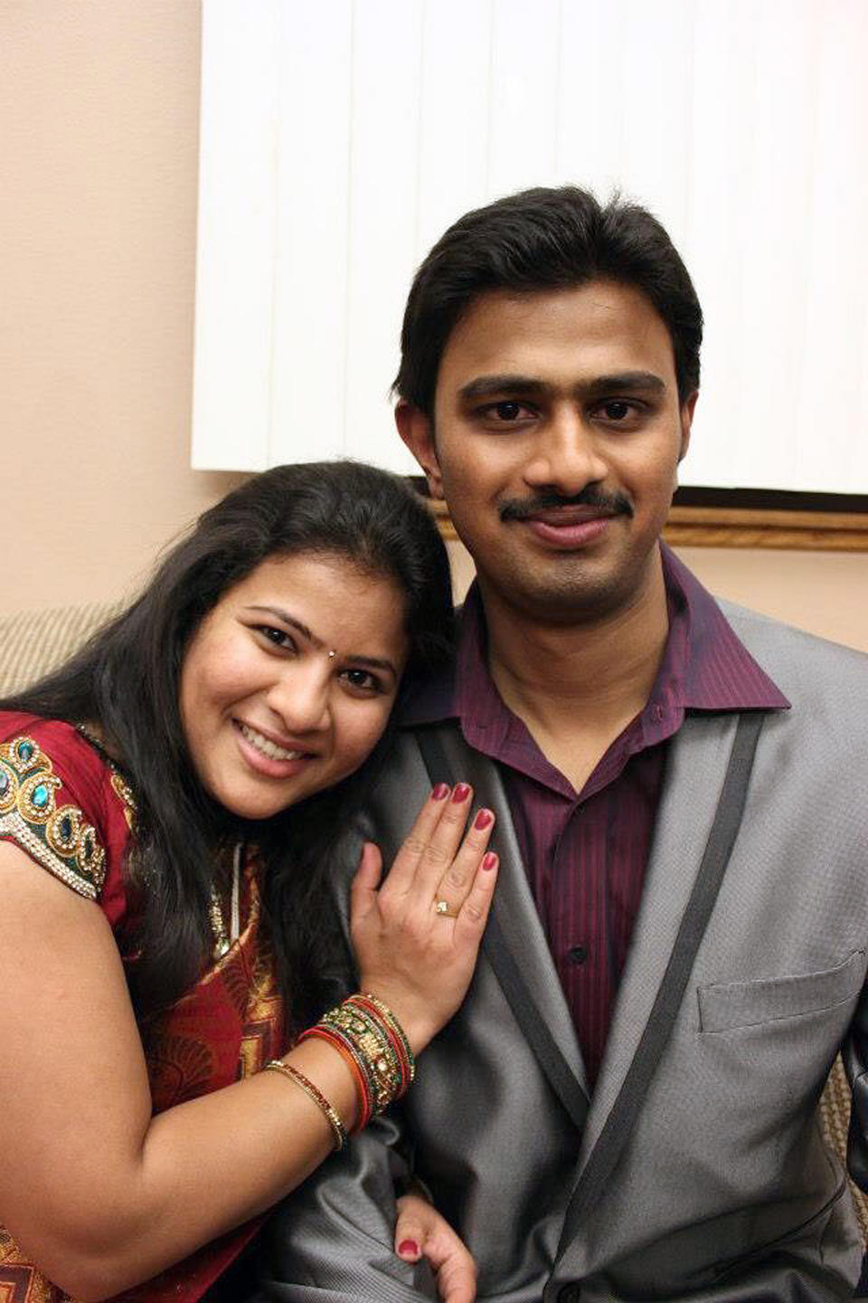 In this undated photo provided by Kranti Shalia, Srinivas Kuchibhotla, right, poses for photo with his wife Sunayana Dumala in Cedar Rapids, Iowa. In the middle of a crowded bar, a 51-year-old former air traffic controller yelled at two Indian men - Kuchibhotla and Alok Madasani - to "get out of my country," witnesses said, then opened fire in an attack that killed one of the men and wounded the other, as well as a third man who tried to help, Thursday, Feb 23, 2017, in Olathe, Kan. (Kranti Shalia via AP)