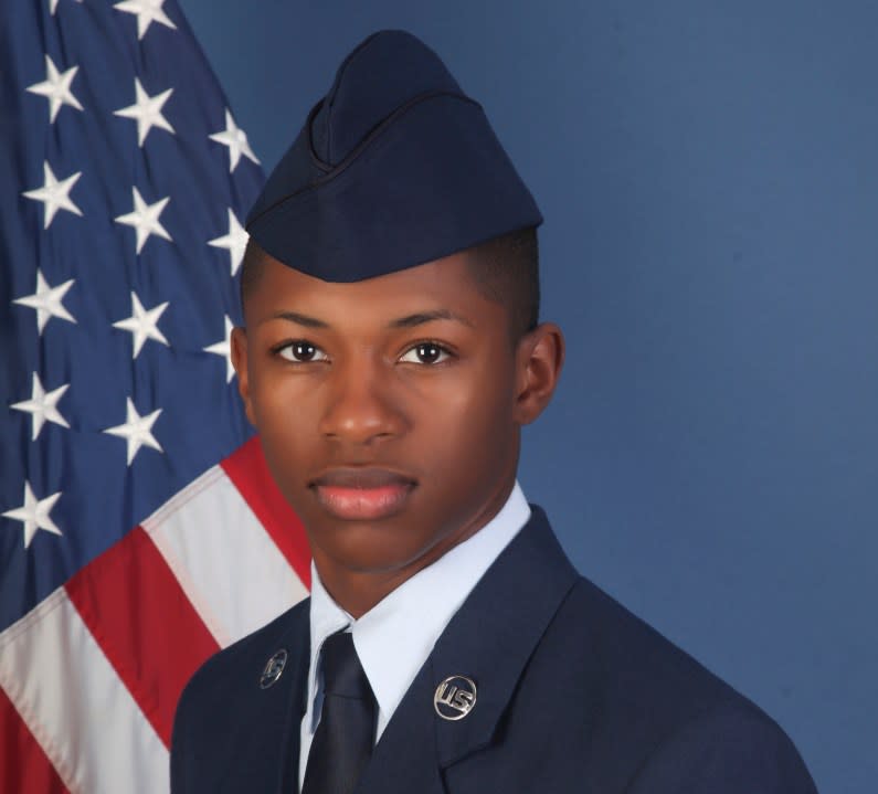This photo provided by the U.S. Air Force, shows Senior Airman Roger Fortson in a Dec. 24, 2019, photo. The Air Force says the airman supporting its Special Operations Wing at Hurlburt Field, Fla., was shot and killed on May 3, 2024, during an incident involving the Okaloosa County Sheriff’s Office. (U.S. Air Force via AP)