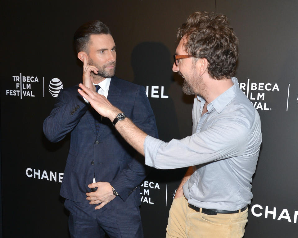 Actor Adam Levine and director John Carney attend the premiere of "Begin Again" during the Tribeca Film Festival on Saturday, April 26, 2014, in New York. (Photo by Evan Agostini/Invision/AP)