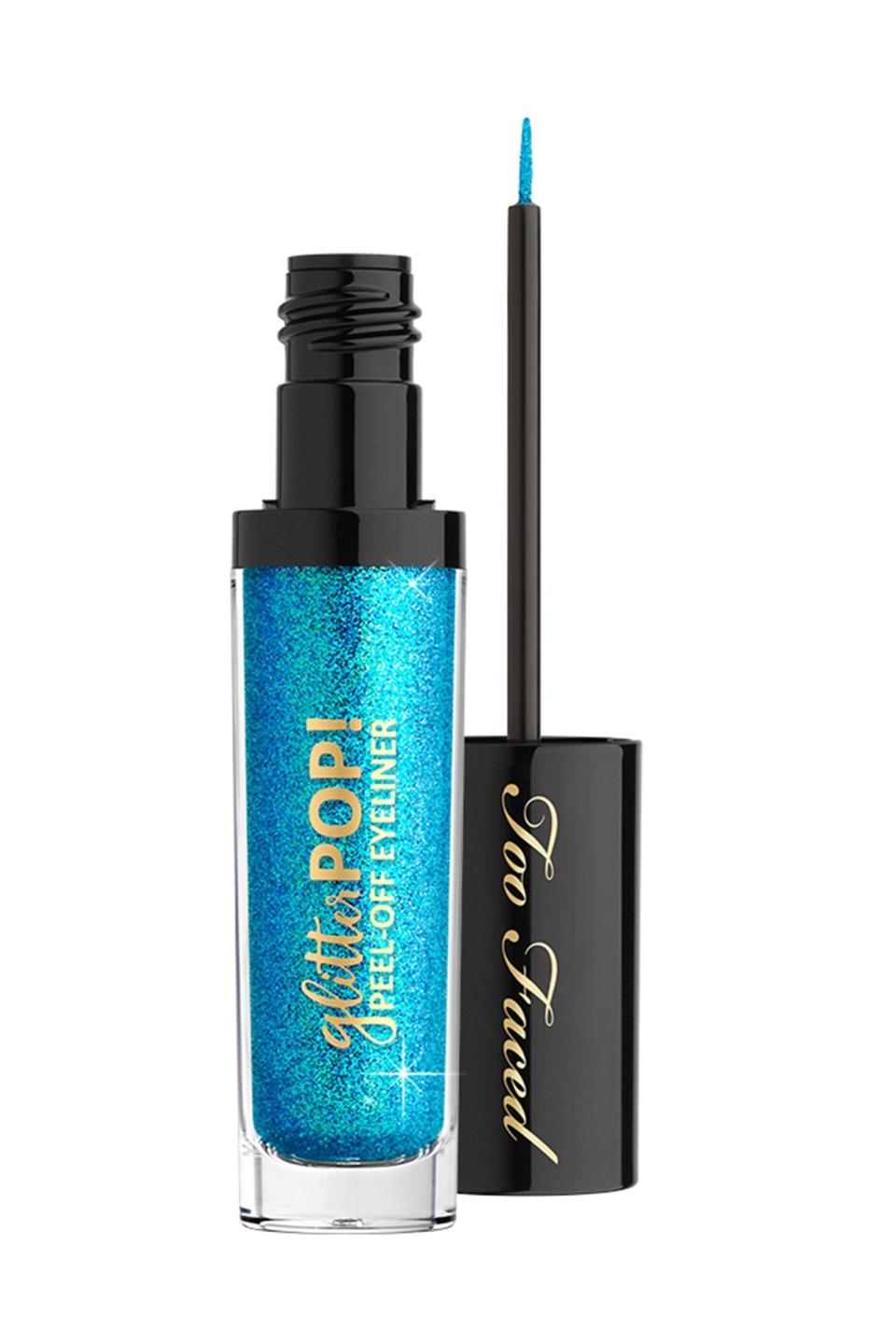 <p>What's the point of glittering up if you're just going to leave a trail of it behind all night. Glitter Pop Eyeliner Peel-Off will stay in place on your lids all night long. When you're ready to take the glitter eyeliner off, just hold down your skin and peel it off. Easy and satisfying.</p><p>Too Faced Glitter Pop! Peel-Off Eyeliner, available soon</p>