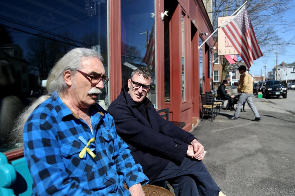 Caffe Kilim co-owner Yalcin Yazgan and John Cavanaugh plan a fundraiser to help refugees from Ukraine, as they gather Wednesday, March 16, 2022. The event is Friday evening.