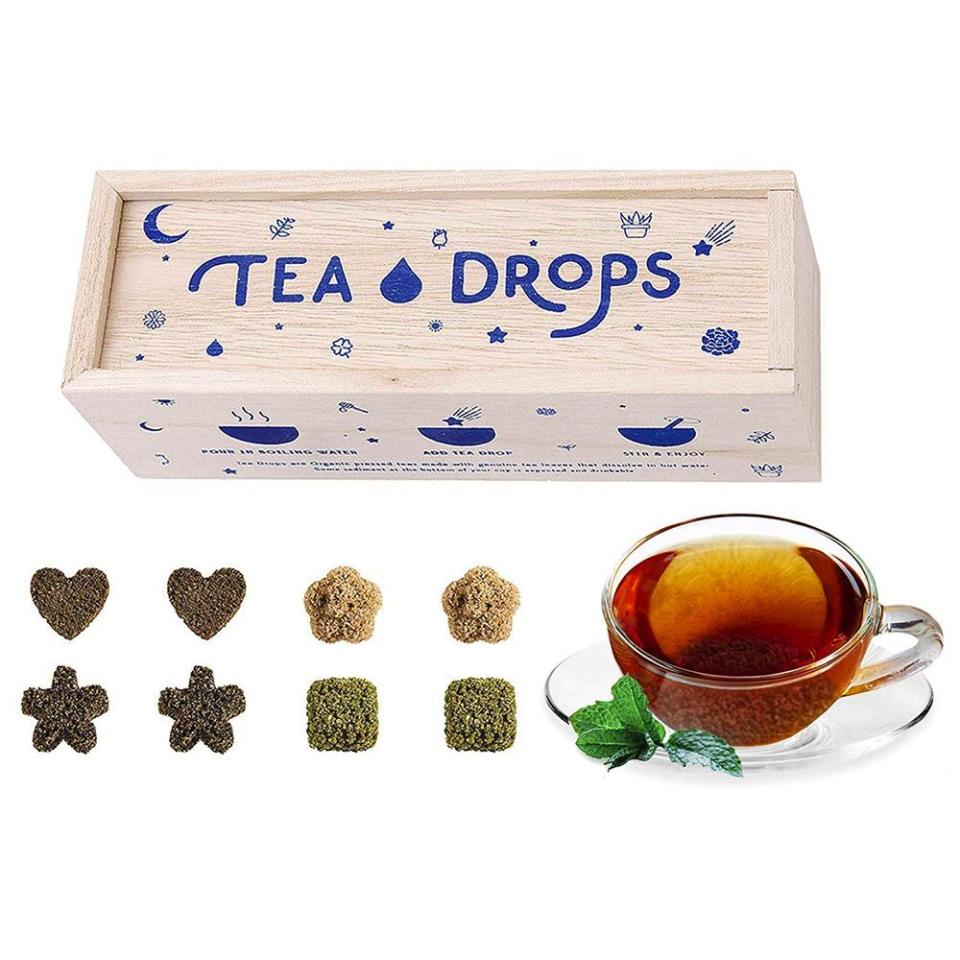 <p><strong>Tea Drops</strong></p><p>amazon.com</p><p><strong>$15.99</strong></p><p><a href="https://www.amazon.com/dp/B0155KFTHS?tag=syn-yahoo-20&ascsubtag=%5Bartid%7C10055.g.153%5Bsrc%7Cyahoo-us" rel="nofollow noopener" target="_blank" data-ylk="slk:Shop Now;elm:context_link;itc:0" class="link ">Shop Now</a></p><p>No strainers required: They can drop these adorably shaped teas straight into their mug to enjoy their sweet flavor. This eight-piece sampler set will give them a taste of all that Tea Drops has to offer, ranging from caffeinated green tea to cooling sweet peppermint. </p>