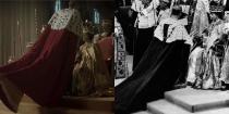 <p>For Prince Philip's coronation robe, the show continued to stay true to reality. Matt Smith donned a heavy red velvet and fur-trimmed robe, and the director captured the same angle that was shot in the real life footage. </p>