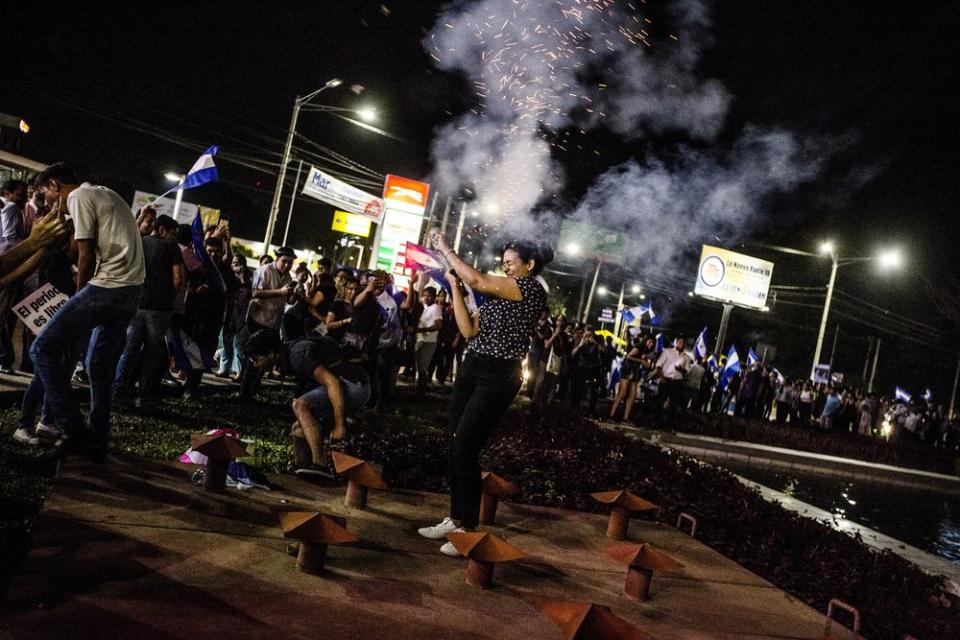 Demonstrators during a protest in Managua on April 26.