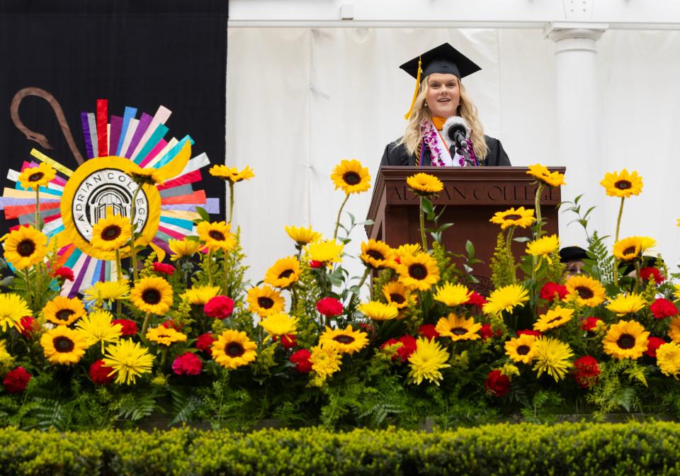 Fiona Conway, one of 12 students to graduate Sunday from Adrian College's Honors Program, presented the student address that was titled, "Looking Forward." Conway, from North Royalton, Ohio, graduated from Adrian College with a Bachelors of Science in exercise science.