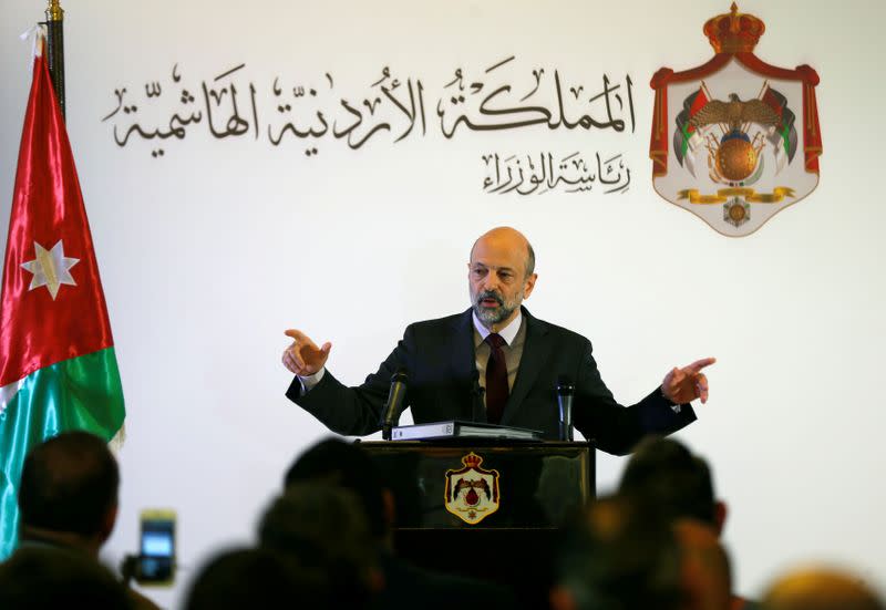 FILE PHOTO: Jordan's Prime Minister Omar al-Razzaz speaks to the media during a news conference in Amman