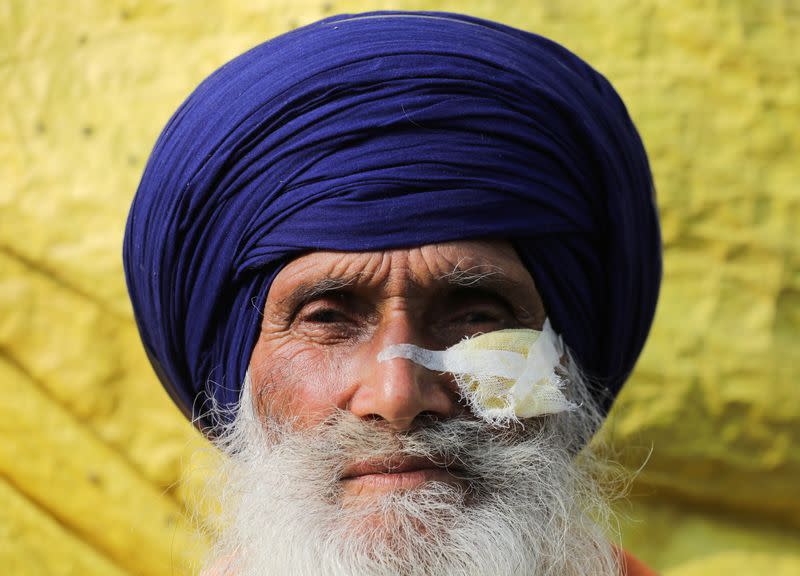 A protest against the newly passed farm bills, at Singhu border near Delhi