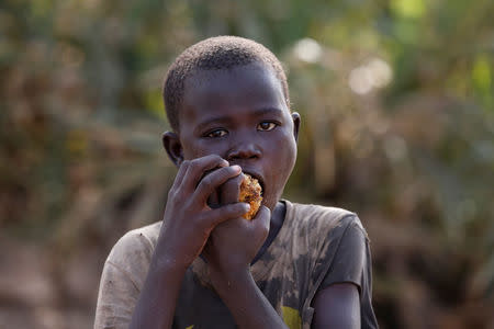 A boy eats a doum palm fruit in Lodwar, in Turkana County, Kenya February 6, 2018. REUTERS/Baz Ratner