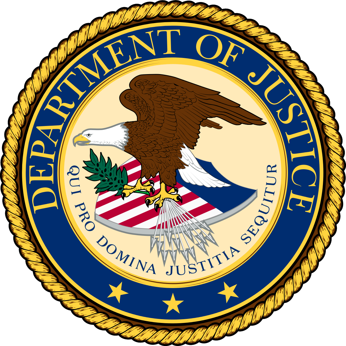 The seal of the United States Department of Justice.