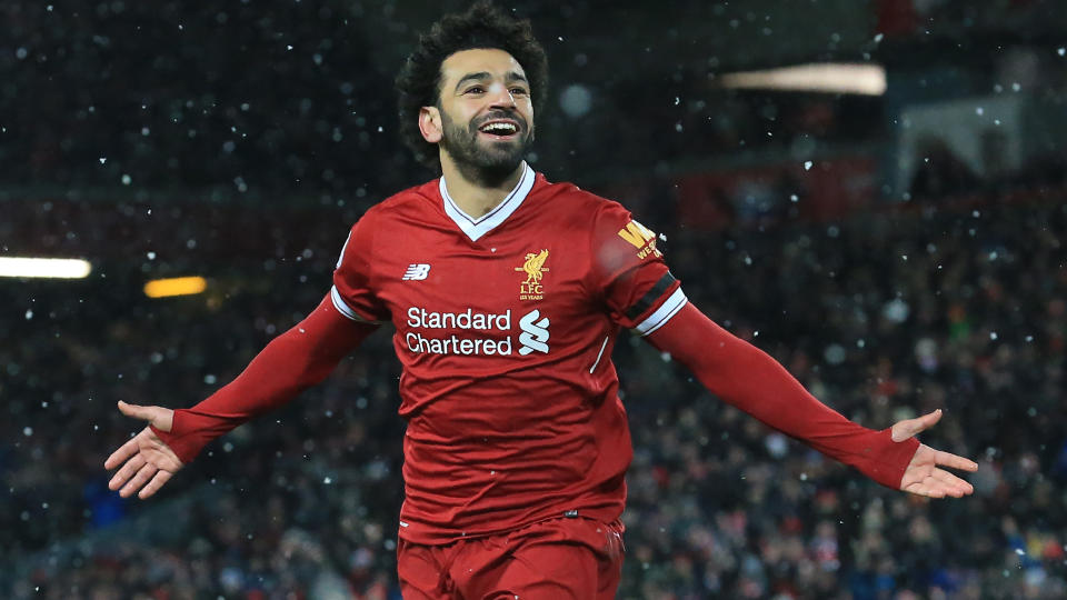 Mohamed Salah celebrando un gol para el Liverpool (Foto: Goal.com)