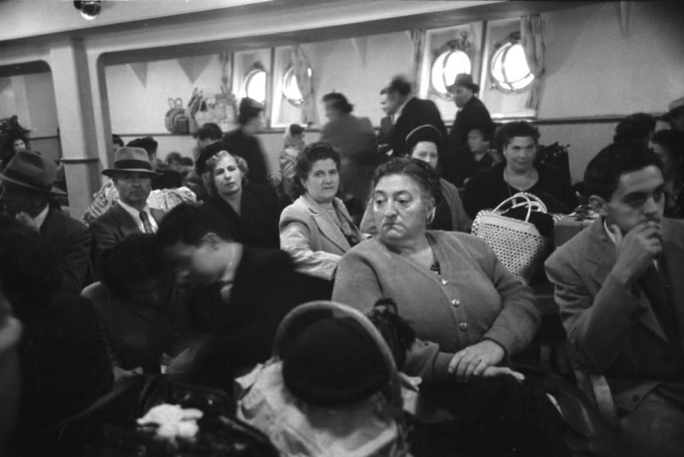 Never published. Ellis Island, 1950. (Alfred Eisenstaedt—Time & Life Pictures/Getty Images) <br> <br> <a href="http://life.time.com/history/ellis-island-rare-photos-from-the-gateway-to-a-new-world-1950/#1" rel="nofollow noopener" target="_blank" data-ylk="slk:Click here to see the full collection at LIFE.com;elm:context_link;itc:0;sec:content-canvas" class="link ">Click here to see the full collection at LIFE.com</a>