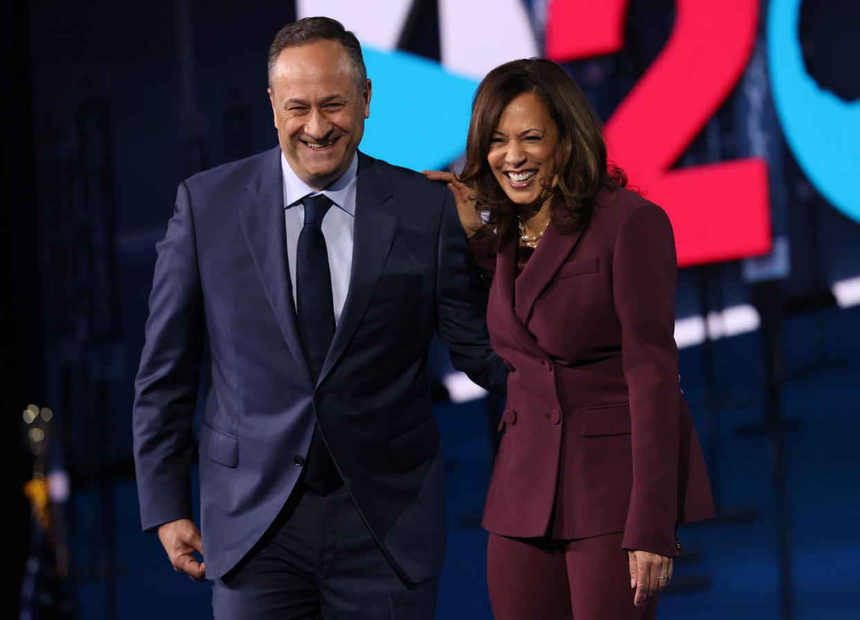 Vice-presidential candidate Kamala Harris and her husband, Douglas Emhoff celebrated their sixth wedding anniversary on August 22, 2020. (Photo: Win McNamee/Getty Images)