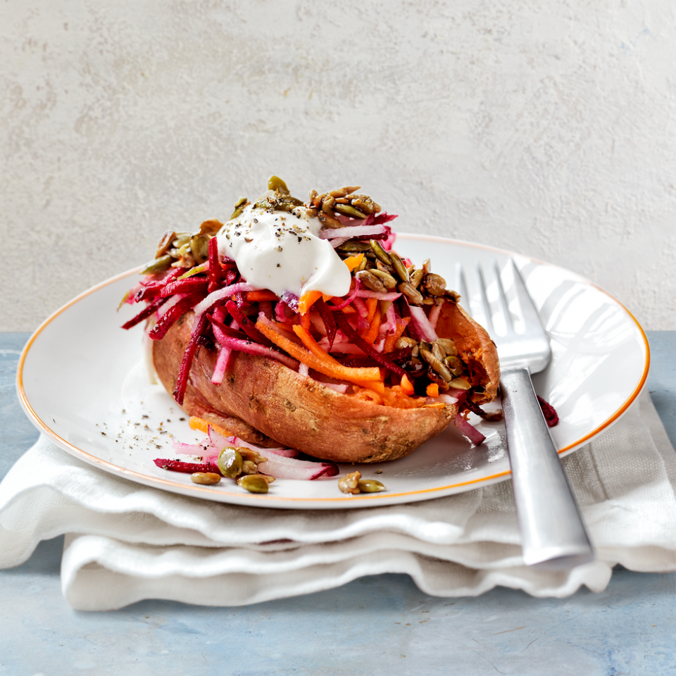 7) Sweet Potatoes With Shredded Salad