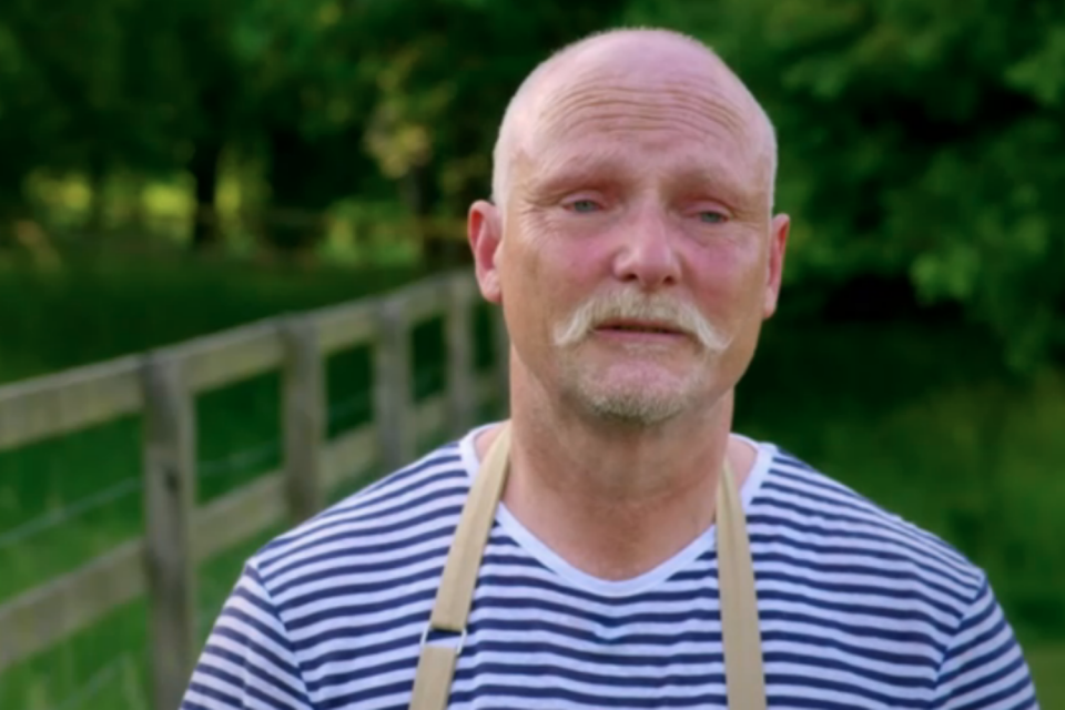 Tears: Terry Hartill spoke candidly about baking filling a void in his life as he left the competition: Channel 4