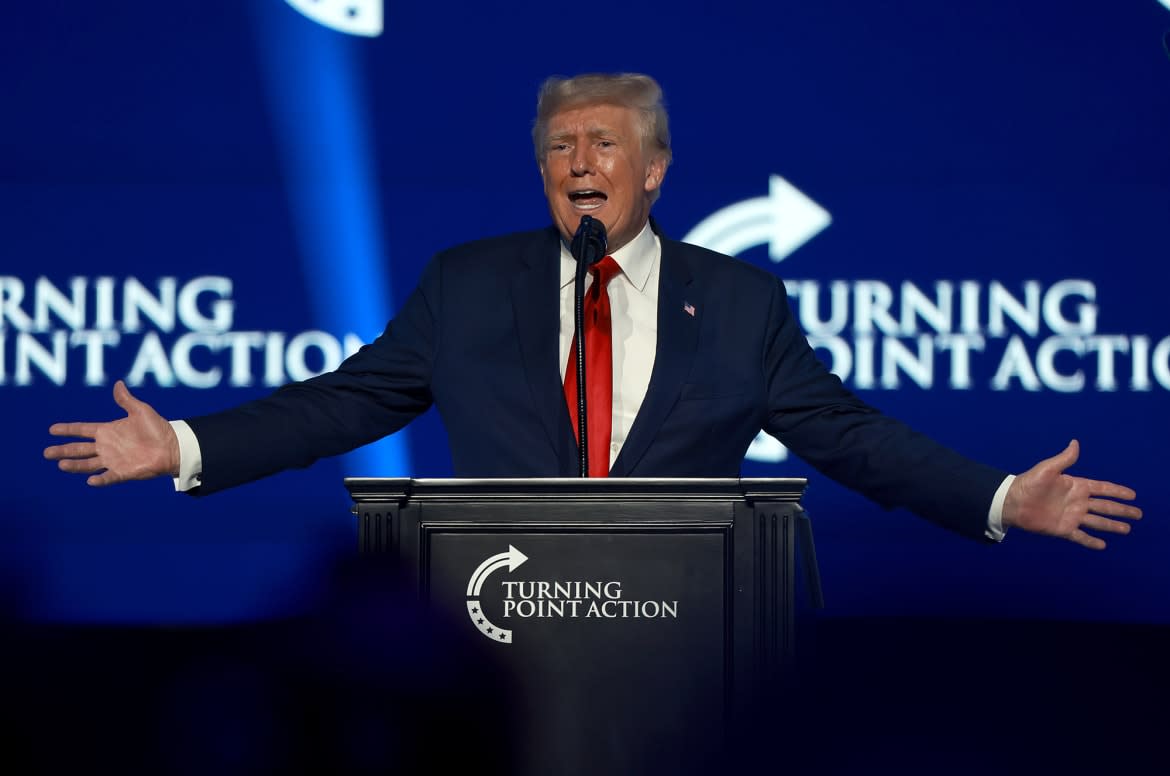 <div class="inline-image__caption"><p>Trump speaks during the Turning Point USA Student Action Summit on July 23.</p></div> <div class="inline-image__credit">Joe Raedle/Getty</div>