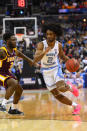 <p>Coby White #2 of the North Carolina Tar Heels drives to the basket against Asante Gist #3 of the Iona Gaels in the first round of the 2019 NCAA Men’s Basketball Tournament held at Nationwide Arena on March 22, 2019 in Columbus, Ohio. (Photo by Jamie Schwaberow/NCAA Photos via Getty Images) </p>