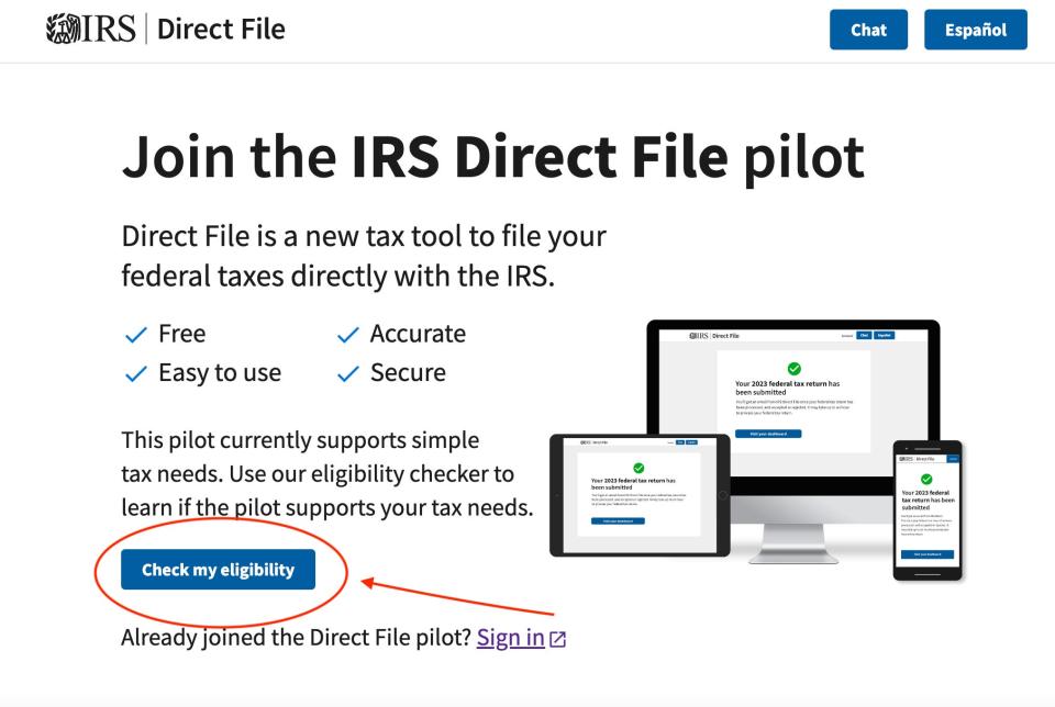 a screenshot of the IRS direct file website