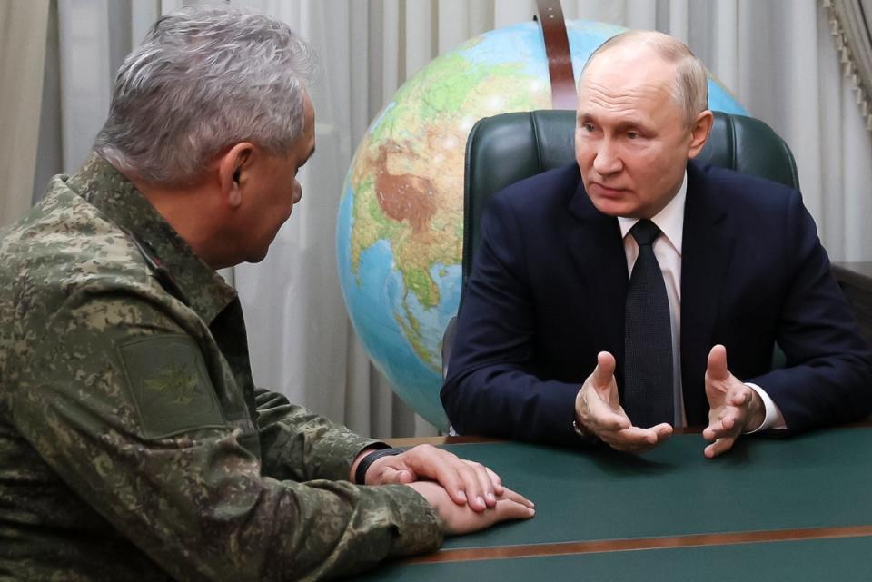 Russian defence minister Sergei Shoigu was forced to brief Vladimir Putin on the damaged warship hours before his end-of-year review of the war in Ukraine (Sputnik)