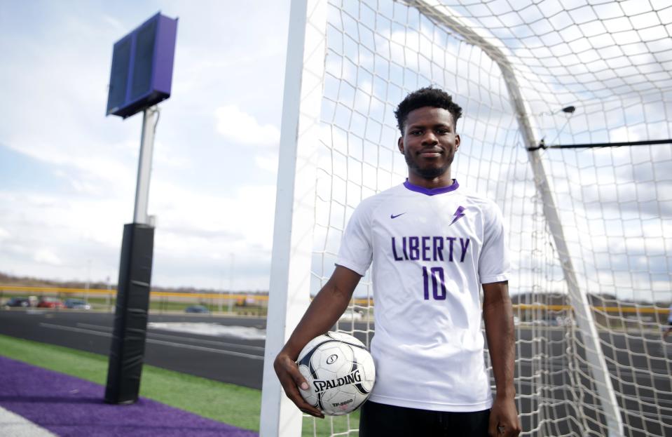 Flori Gembo poses for a portrait at Liberty High School's soccer field in North Liberty, Iowa.