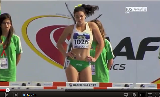 Seen here is this <a href="http://sports.yahoo.com/blogs/olympics-fourth-place-medal/michelle-jenneke-australian-hurdler-dancing-sensation-042218109--oly.html" data-ylk="slk:warm-up video screen shot;elm:context_link;itc:0;sec:content-canvas;outcm:mb_qualified_link;_E:mb_qualified_link;ct:story;" class="link  yahoo-link">warm-up video screen shot</a> in 2012, the 19-year-old is already an online video sensation.