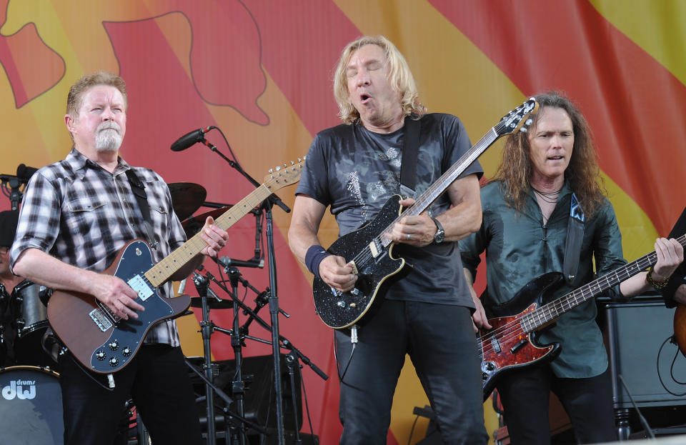 NEW ORLEANS, LA - MAY 05: Don Henley, Joe Walsh and Timothy B. Schmit of the Eagles perform during the 2012 New Orleans Jazz & Heritage Festival - Day 6 at the Fair Grounds Race Course on May 5, 2012 in New Orleans, Louisiana. (Photo by Rick Diamond/Getty Images)