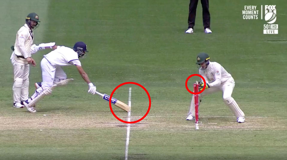 Ajinkya Rahane can be seen being run out at the MCG.