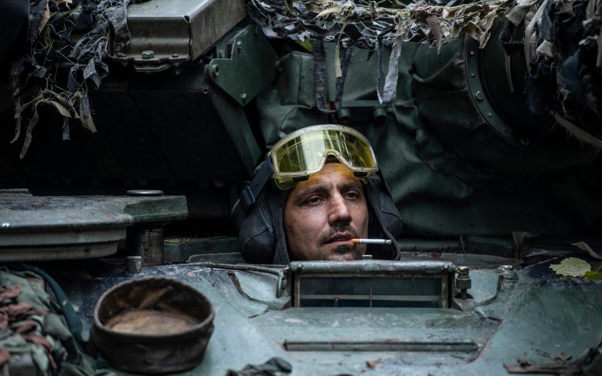 A captured Russian T-64BV tank refitted and now back in action with the Ukrainian armed forces north of Kharkiv - JULIAN SIMMONDS