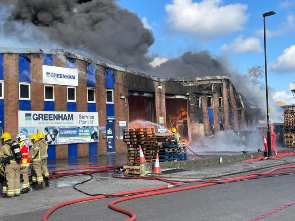 Fire crews tackle the fire near St Mary’s Stadium (Hampshire and Isle of Wight Fire and Rescue Service/PA Wire)