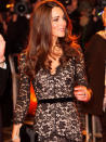 <p>Catherine, Duchess of Cambridge looks luminous at the UK premiere of 'War Horse' in a black lace gown by Alica Temperley.</p>