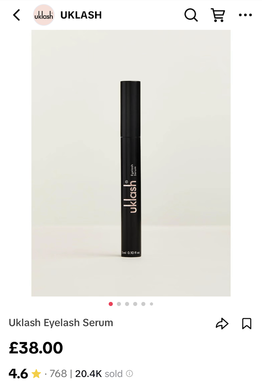 The viral UKLash eyelash serum has been purchased 20.4k times through the TikTok shop (Credit: UKLASH / TikTok)