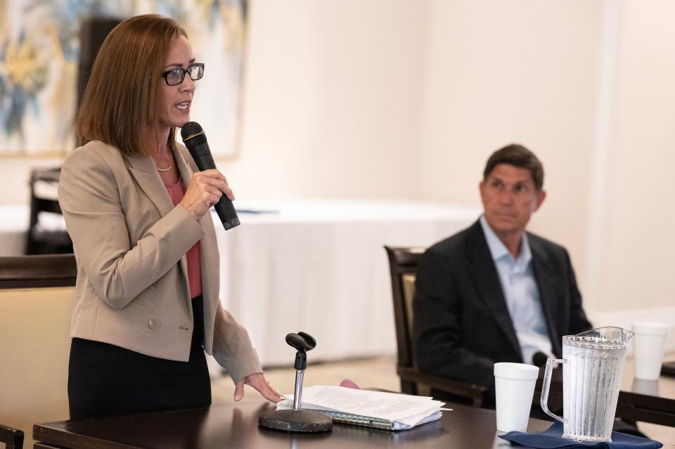 Dusty Feller, a candidate for Seat 2 on the Venice City Council, stressed the importance of retaining and equipping the city’s first-responders, as well as creation of more affordable workforce housing among her main goals, Tuesday evening at the Venetian Golf & River Club Community Forum.