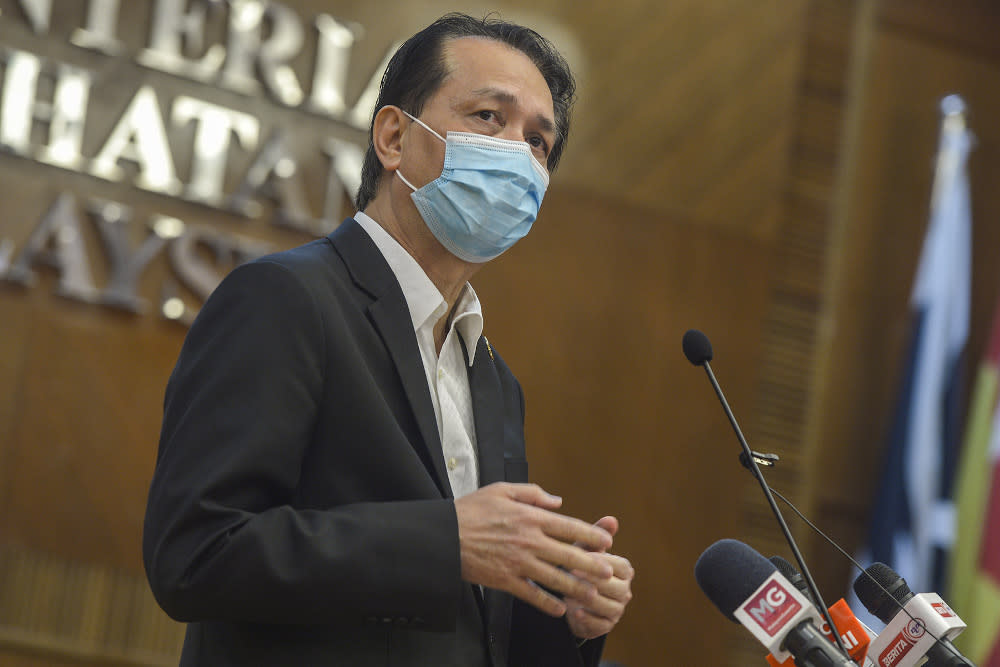 Health director-general Tan Sri Dr Noor Hisham Abdullah speaks during a press conference in Putrajaya on November 21, 2020. — Picture by Miera Zulyana