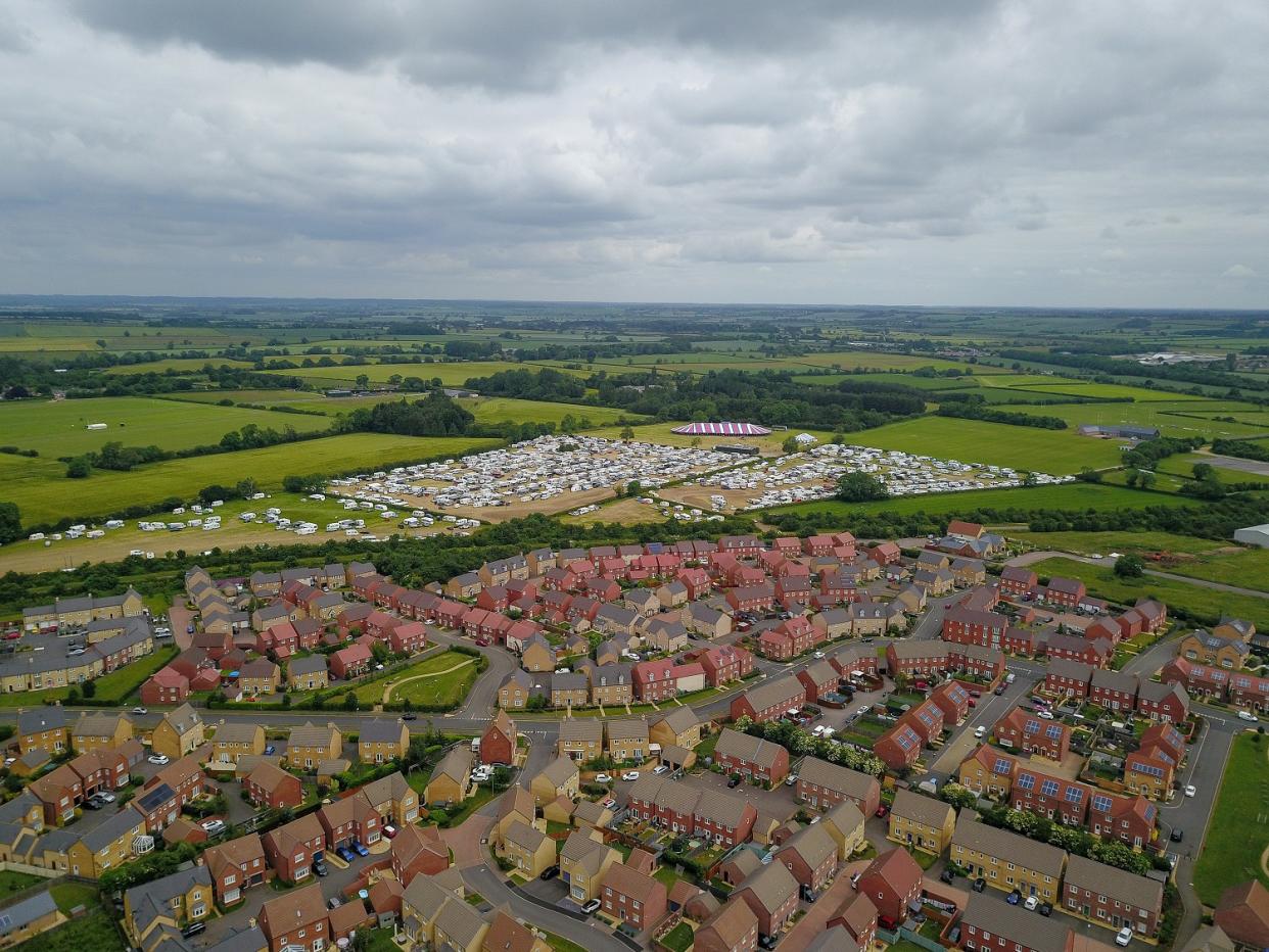Aerial view of the huge religious festival near Oakham in Rutland where 1500 traveler's descended for a week (swns)