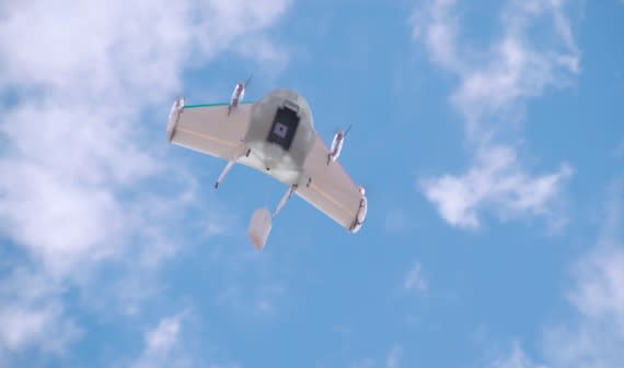 The Google delivery drone releasing a package (Google)