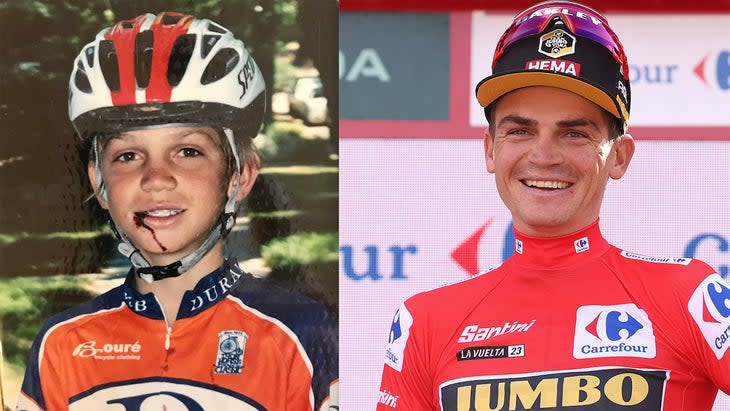 Kuss joined the Durango DEVO cycling program as a child (left). Now, he’s leading the Vuelta. Photo: Chad Cheeney/Getty Images