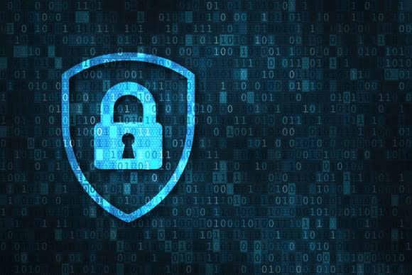 Artist's rendering of a padlock in binary code, signifying digital security.